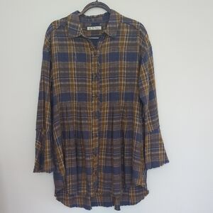 We The Free Plaid Button-Up Tunic Dress